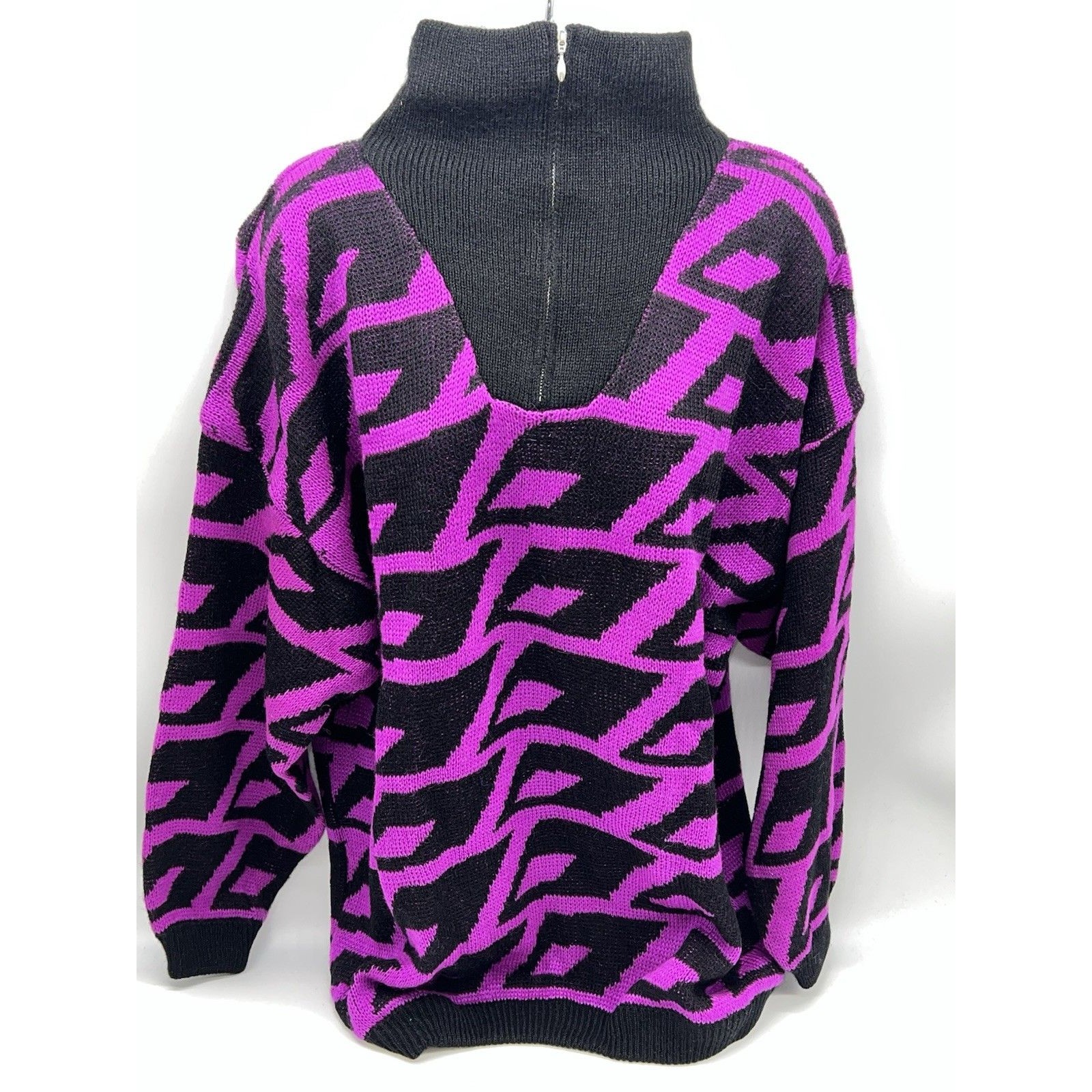 Vtg 80’s Esprit Sports Sweater W/Black & Mauve Geographic Knit Pattern-Nos-Sz M